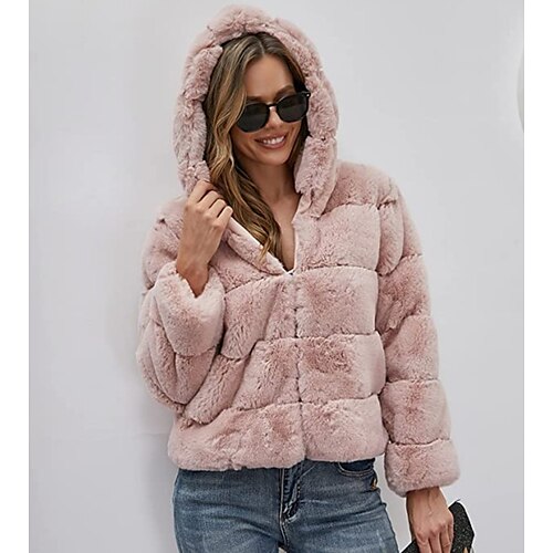 

Women's Teddy Coat Faux Leather Jacket Hoodie Jacket Warm Breathable Outdoor Daily Wear Vacation Going out Zipper Zipper Hoodie Elegant Lady Comfortable Solid Color Regular Fit Outerwear Long Sleeve
