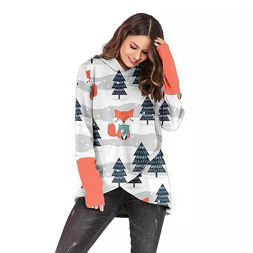 

Christmas Trees Fox Girl Masquerade Hoodie Women's Christmas Christmas Carnival Masquerade Adults' Christmas Vacation Polyester Top