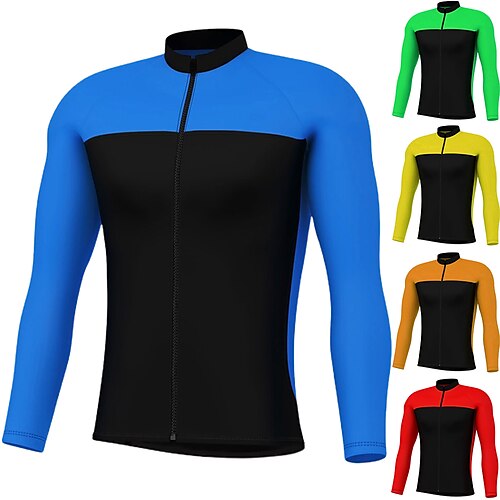 

21Grams Men's Cycling Jersey Long Sleeve Bike Jersey Top with 3 Rear Pockets Mountain Bike MTB Road Bike Cycling Breathable Quick Dry Moisture Wicking Reflective Strips Green Yellow Orange Color Block
