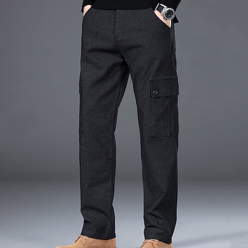 

Men's Winter Pants Trousers Casual Pants Multi Pocket Straight Leg Solid Color Comfort Casual Daily Going out Stylish Simple Black Navy Blue