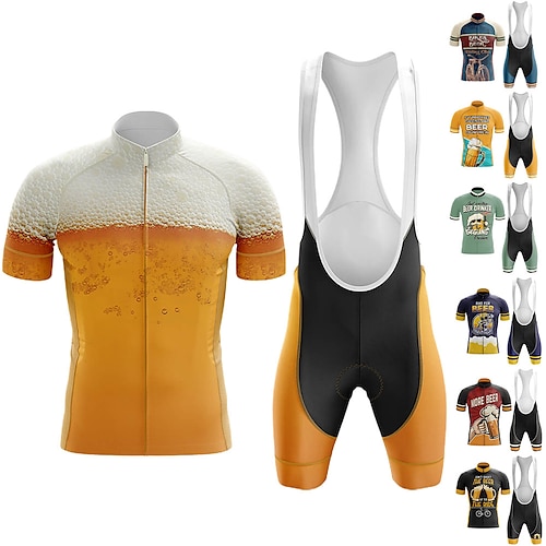

21Grams Men's Cycling Jersey with Bib Shorts Short Sleeve Mountain Bike MTB Road Bike Cycling Black Green Navy Blue Oktoberfest Beer Bike Clothing Suit 3D Pad Breathable Quick Dry Moisture Wicking