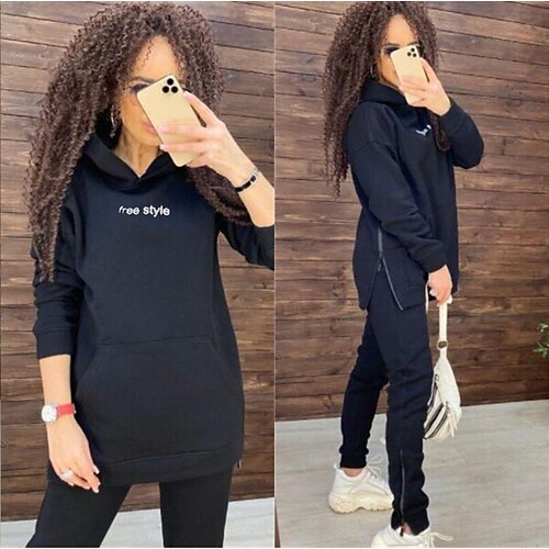 

Women's Hoodie Tracksuit Pants Sets Sweatpants Streetwear Black Purple Sports Outdoor Casual Solid Color Zipper Hooded S M L XL XXL