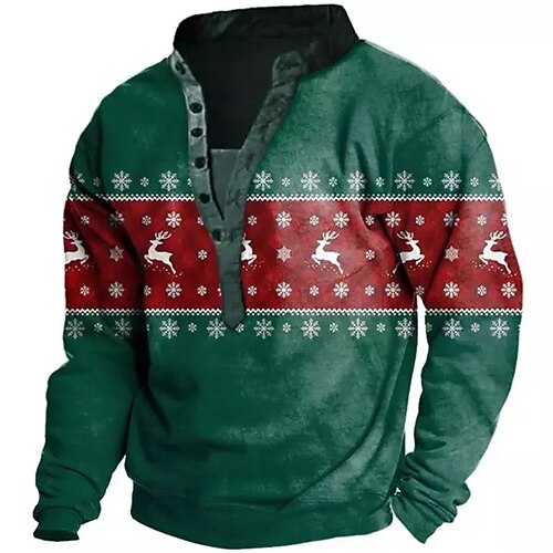 

Men's Sweatshirt Pullover Green Standing Collar Color Block Elk Graphic Prints Print Christmas Casual Daily 3D Print Streetwear Designer Casual Spring & Fall Clothing Apparel Hoodies Sweatshirts