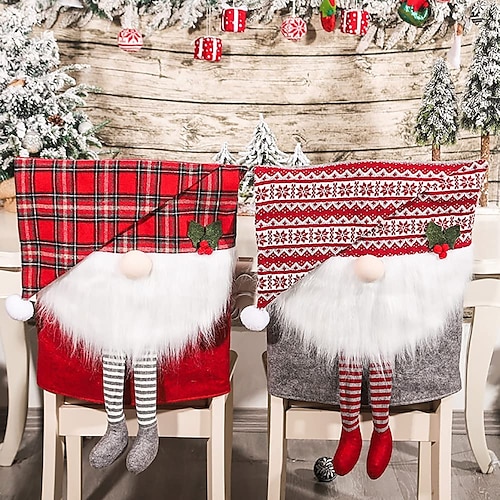 

Christmas Chair Covers Cute Cartoon Snowman Santa Claus Xmas Holiday Party Chair Back Cover, Kitchen Dining Chair Slipcovers for Holiday Festival Party Decor