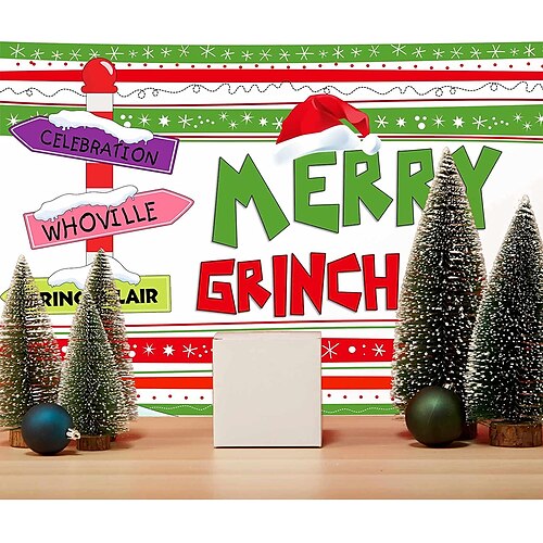 

Christmas Grinch Holiday Party Wall Tapestry Photography Backround Art Decor Hanging Bedroom Living Room Decoration Tree Merry Gift Fireplace