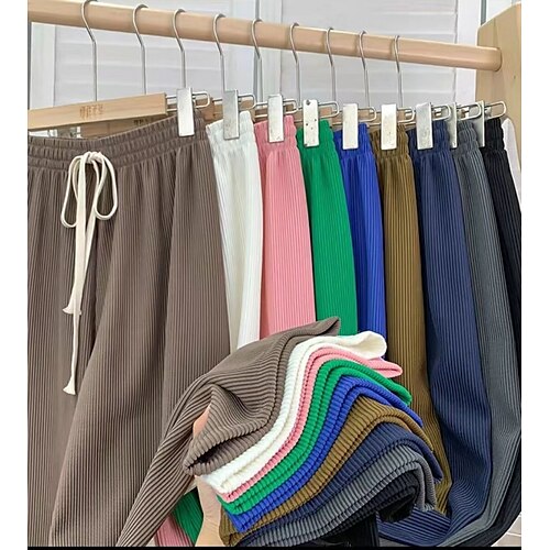 

Women's Wide Leg Pants Trousers Elastic Drawstring Design Straight Leg Plain Classic Modern Regular Summer Green Black Blue Pink Grey