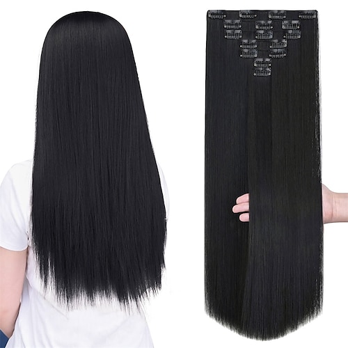 

Black Hair ExtensionClip in Hair Extensions for WomenSoft & NaturalLong Straight Synthetic Hairpieces 22 5 Oz Thick Hairpieces for Women Full Head