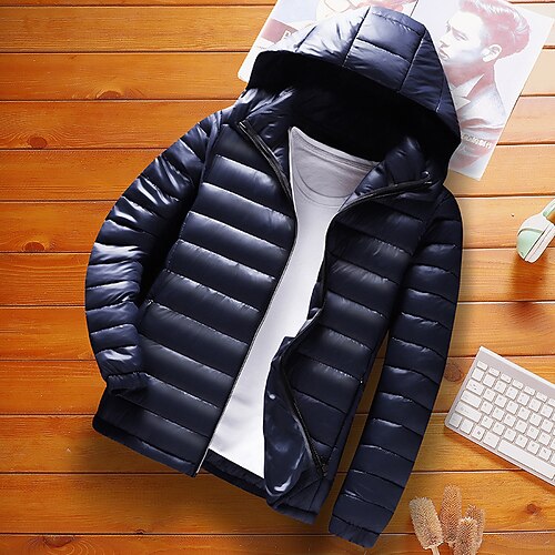 

Men's Puffer Jacket Quilted Jacket Parka Work Daily Wear Casual Daily Plain Outerwear Clothing Apparel Classic Style Chic & Modern Black Blue Wine
