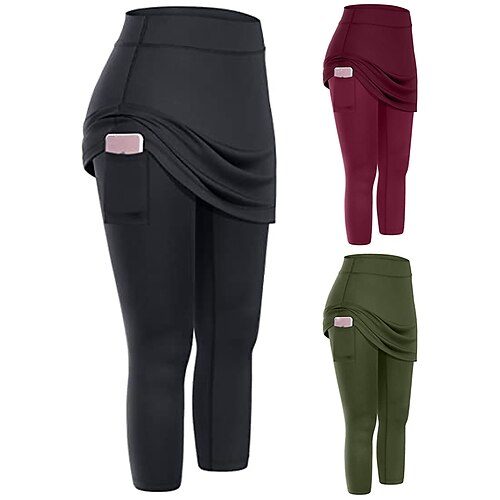 

Women's Running Tights Leggings Running Skirt with Tights 2 in 1 with Phone Pocket Base Layer Athletic Athleisure Spandex Breathable Quick Dry Moisture Wicking Gym Workout Running Jogging Sportswear