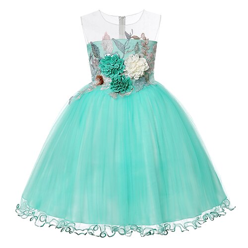 

Toddler Girls' Party Dress Solid Color Party Dress Knee-length Dress Performance Embroidered Sleeveless Adorable Dress 3-7 Years Fall Light Green / Spring