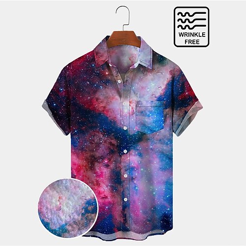 

Men's Shirt Galaxy Graphic Prints Turndown Purple 3D Print Outdoor Street Short Sleeves Button-Down Print Clothing Apparel Fashion Designer Casual Breathable