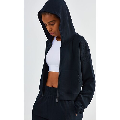 

Women's Track Jacket Windbreaker Pocket Full Zip Long Sleeve Outerwear Athleisure Winter Thermal Warm Windproof Breathable Running Jogging Training Sportswear Activewear Solid Colored Black Ivory