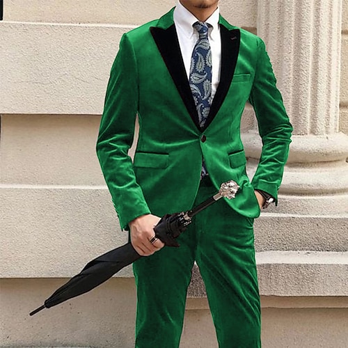 

Verde Nero Borgogna Tinta unica Velluto Uomo Smoking Set da 2 pezzi