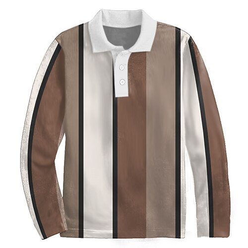 

Men's Collar Polo Shirt Golf Shirt Striped Graphic Prints Turndown Khaki 3D Print Outdoor Street Long Sleeve Button-Down Print Clothing Apparel Fashion Designer Casual Soft