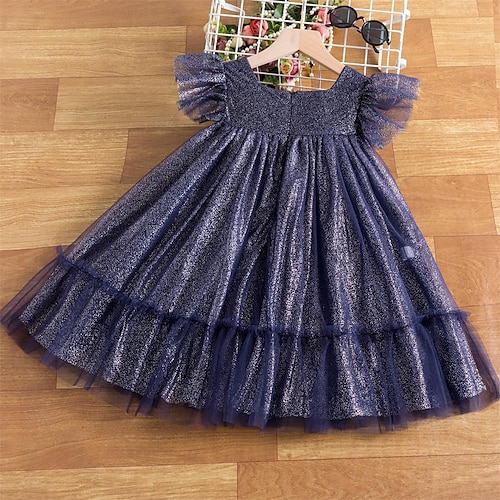 

Toddler Girls' Party Dress Solid Color Tulle Dress Knee-length Dress School Mesh Crew Neck Sleeveless Adorable Dress 3-7 Years Spring Blue