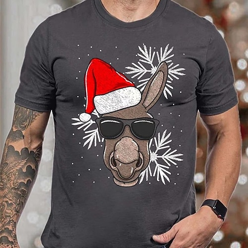 

Men's T shirt Tee Christmas t shirts Animal Graphic Prints Crew Neck Black Army Green Royal Blue Dark Gray Red Hot Stamping Christmas Street Short Sleeve Print Clothing Apparel Fashion Designer