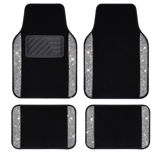 

Shining Rhinestones Carpet Bling Crystal Diamond Sparkly Glitter Car Floor Mats with Anti-Slip PVC Heel Pad Automotive Universal for SUVSedanCarVan4pcs for Girl Women