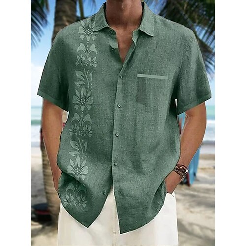 

Men's Shirt Floral Graphic Prints Turndown Green 3D Print Outdoor Street Long Sleeve Button-Down Print Clothing Apparel Fashion Designer Casual Breathable