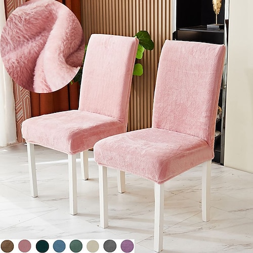 

2 Pcs Plain Colour Plush Stretch Kitchen Chair Cover Slipcover for Dinning Party Elastic Anti-dust Seat Coverfor Hotel Office Ceremony Banquet Wedding Party