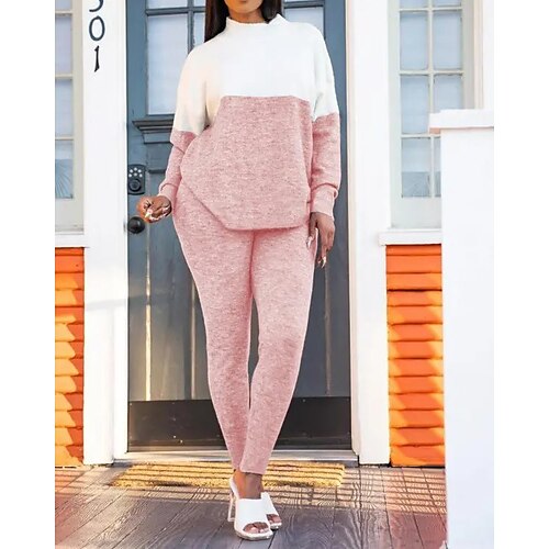 

Women's Sweatshirt Tracksuit Pants Sets Sweatpants Streetwear Pink Sports Outdoor Casual Color Block Print Crew Neck S M L XL XXL