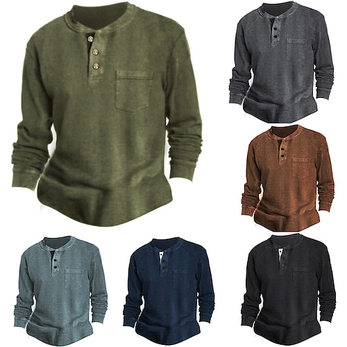 

Men's Henley Shirt T shirt Tee Solid Color Crew Neck Black Blue Army Green Dark Gray Red Street Daily Long Sleeve Button-Down Clothing Apparel Fashion Designer Casual Comfortable