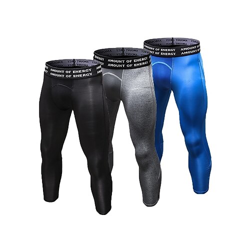 

Men's Running Tights Leggings Compression 3/4 Pants 3 Pack Compression Clothing Athletic Athleisure Spandex Breathable Quick Dry Soft Fitness Gym Workout Running Sportswear Activewear Solid Colored