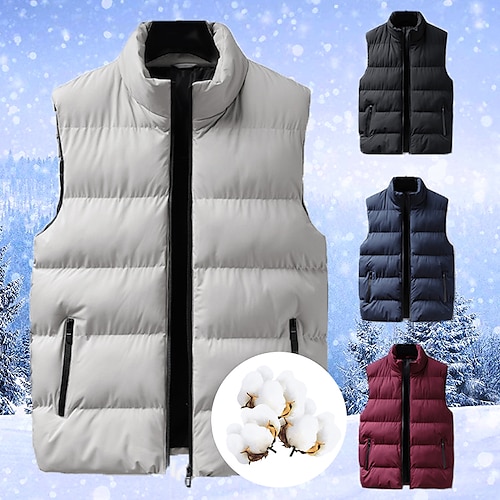 

Men's Puffer Vest Winter Jacket Winter Coat Windproof Warm Casual Camping & Hiking Solid / Plain Color Outerwear Clothing Apparel Black Red Blue