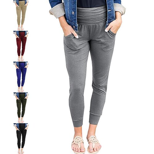 

Women's Skinny Cropped Pants Green Black Blue Casual Casual Daily Ankle-Length Soft Solid Colored S M L XL 2XL