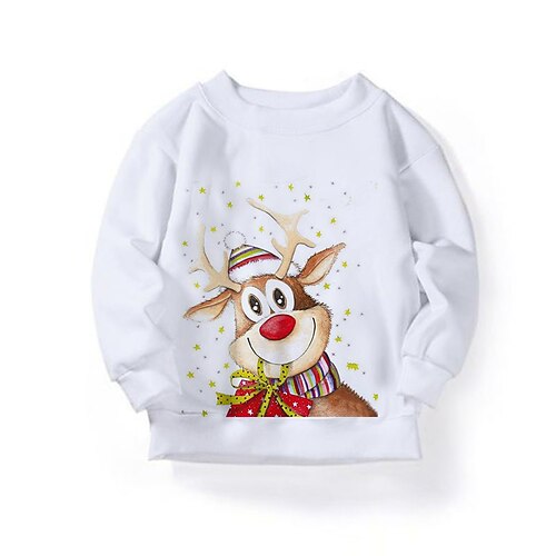 

Kids Boys Christmas Sweatshirt Pullover Animal Elk Long Sleeve Crewneck Children Top Casual Sweatshirt Cute White Winter 7-13 Years / Fall