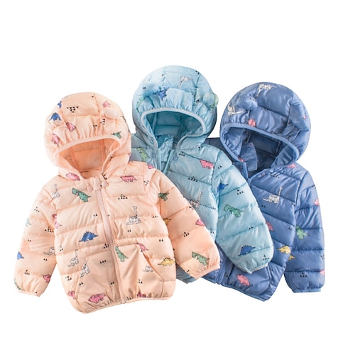 

Toddler Girls' Down Coat Dinosaur Active Pocket School Coat Outerwear 3-7 Years Winter Pink Royal Blue Navy Blue
