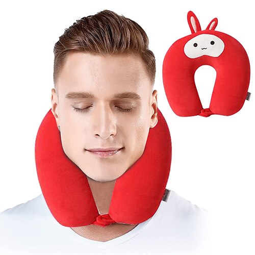 

U-Shaped Pillow Mascot Rabbit Cartoon Shape Two-In-One Neck Pillow Deformable Dual-Use Soft Pillow for Tralve and Office