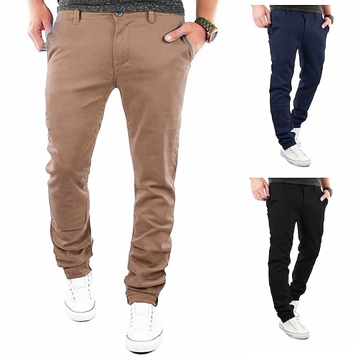 

Men's Chinos Trousers Jogger Pants Pocket Solid Colored Comfort Casual Daily Going out Cotton Blend Stylish Simple Black Khaki Micro-elastic