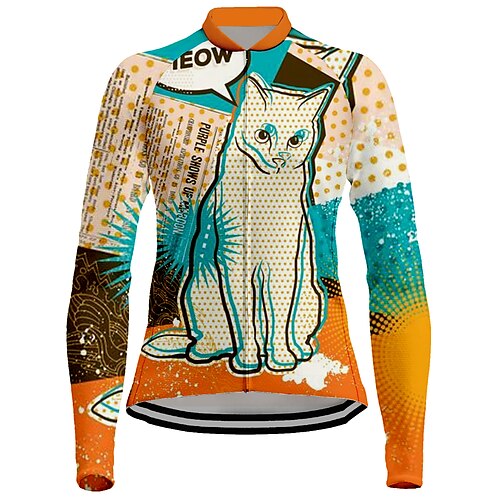 

Men's Cycling Jersey Long Sleeve Bike Jersey Top with 3 Rear Pockets Mountain Bike MTB Road Bike Cycling Breathable Quick Dry Moisture Wicking Reflective Strips Orange Cat Spandex Sports Clothing