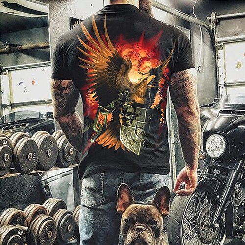 

Men's T shirt Tee Animal Graphic Prints Eagle Crew Neck Orange 3D Print Outdoor Street Short Sleeve Print Clothing Apparel Sports Designer Casual