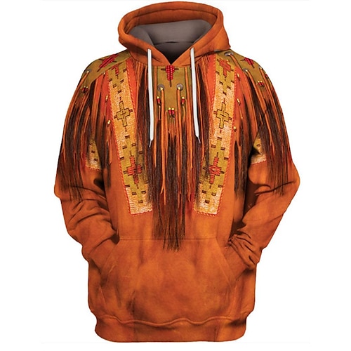 

Men's Pullover Hoodie Sweatshirt Orange Hooded Tribal Graphic Prints Print Daily Sports 3D Print Basic Streetwear Designer Spring & Fall Clothing Apparel Hoodies Sweatshirts