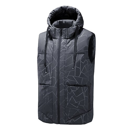 

Men's Puffer Vest Winter Jacket Winter Coat Warm Date Casual Daily Festival Reactive Print Outerwear Clothing Apparel Black Brown Gray