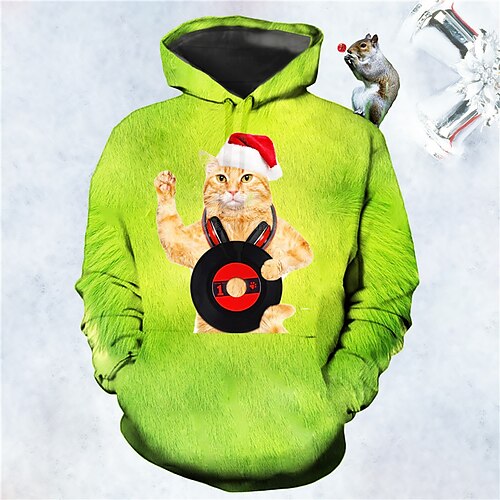 

Men's Pullover Hoodie Sweatshirt Wine Red Green Blue Royal Blue Red Hooded Cat Graphic Prints Ugly Christmas Print Daily Sports 3D Print Basic Streetwear Designer Spring & Fall Clothing Apparel