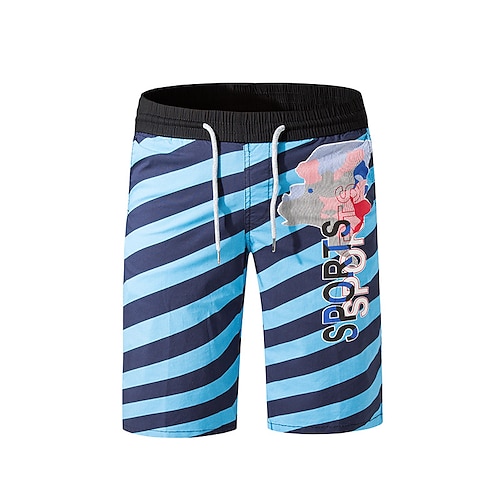 

Men's Swim Shorts Swim Trunks Board Shorts Drawstring Elastic Waist Stripe Print Comfort Breathable Short Casual Daily Beach Fashion Streetwear Green Blue Micro-elastic