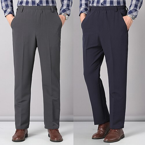 

Men's Trousers Casual Pants Pocket Elastic Waist Straight Leg Solid Colored Comfort Casual Daily Going out Chic & Modern Thicken Black Dark Blue High Waist Micro-elastic