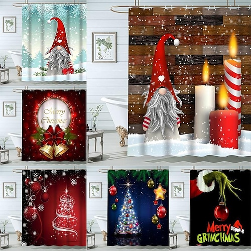 

Christmas Shower Curtain, Merry Christmas Shower Curtains for Bathroom, Winter Bathroom Home Decor, Cute Winter Holiday New Year Decor 72X72 inch(180cm180cm) Waterproof Fabric with Hooks