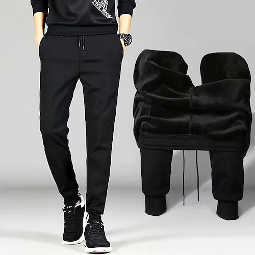 

Per uomo Pantaloni in pile Pareggiatore Pantaloni invernali Pantaloni Pantaloni casual Tasche A cordoncino Vita elastica Tinta unica Caldo Giornaliero Per eventi Streetwear Moda Nero Media elasticità