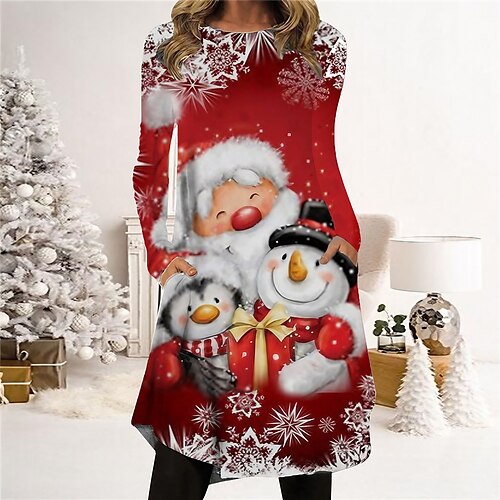 

Women's Christmas Casual Dress T Shirt Dress Tee Dress Shift Dress Mini Dress Red Long Sleeve Santa Claus Pocket Winter Fall Autumn Crew Neck Fashion Christmas Daily 2022 S M L XL XXL 3XL