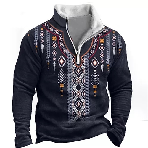 

Men's Zip Up Sweatshirt Pullover Khaki Royal Blue Navy Blue Half Zip Bohemian Style Graphic Prints Zipper Print Daily Sports Going out 3D Print Basic Casual Thin fleece Winter Clothing Apparel Hoodies