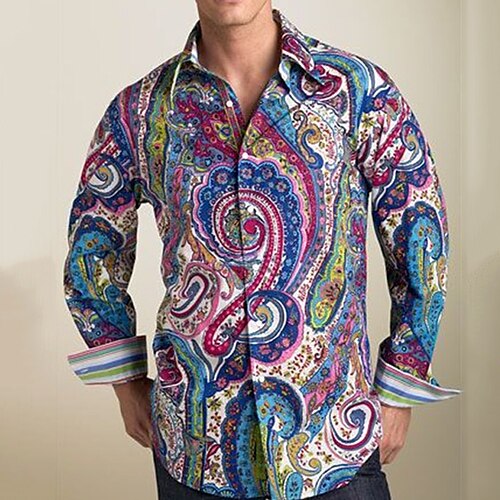 

Men's Shirt Abstract Graphic Prints Cashew nuts Turndown Blue 3D Print Outdoor Street Long Sleeve Button-Down Print Clothing Apparel Fashion Designer Casual Soft