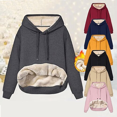 

Women's Hoodie Sweatshirt Pullover Sherpa Fleece Teddy Front Pocket Black Pink Yellow Solid Color Plain Casual Hoodie Long Sleeve Fleece S M L XL 2XL 3XL