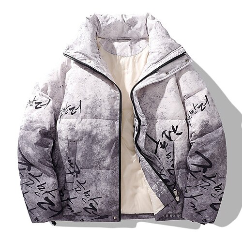 

Men's Coat Warm Sports & Outdoor Zipper Letter Gradual 3D Printed Graphic Turndown Fashion Jacket Outerwear Long Sleeve Pocket Fall & Winter