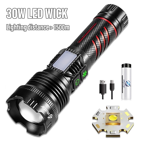 

Shustar-High Power LED Flashlight Torch with 30W Wick and Double Side Lights Lighting Distance 1500M Waterproof Tactical Hunting Lights