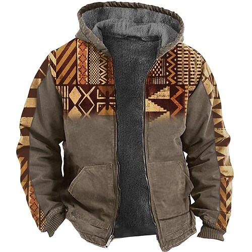 

Men's Full Zip Hoodie Jacket Brown Hooded Color Block Graphic Prints Zipper Print Sports & Outdoor Daily Sports 3D Print Fleece Boho Streetwear Designer Winter Clothing Apparel Hoodies Sweatshirts