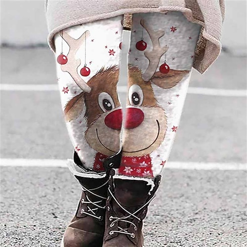 

Women's Plus Size Fleece Pants Christmas Pants Trousers Print Cat Deer Snowman Cat Casual Daily High Full Length Winter Fall Blue Gray White XL XXL 3XL 4XL 5XL