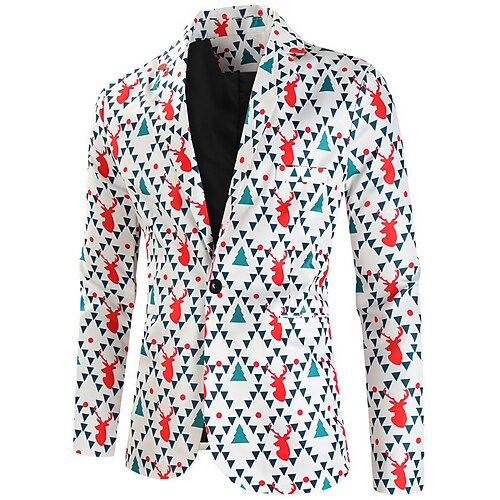 

Men's Coat Breathable Christmas Single Breasted One-button Elk Christmas Tree 3D Printed Graphic Turndown Fashion Jacket Outerwear Long Sleeve Pocket Fall & Winter